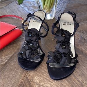 Stuart Weitzman Floral Black Strappy Heels